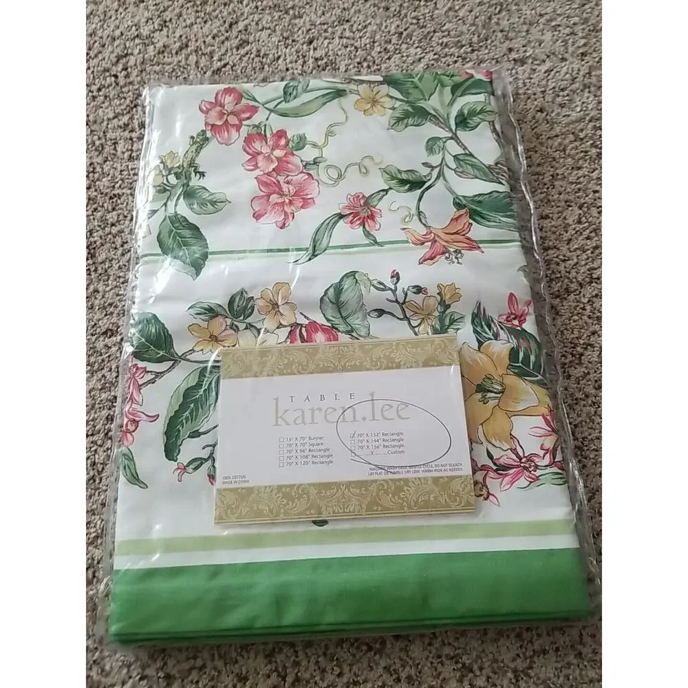 Karen Lee Layla White Multicolored Floral Print Cotton Tablecloth 70